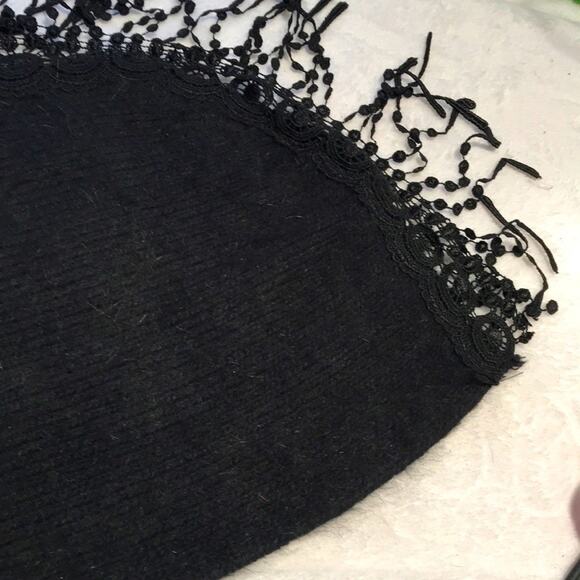 Black Angora Blend Scarf with Fringe. OS - Picture 2 of 3